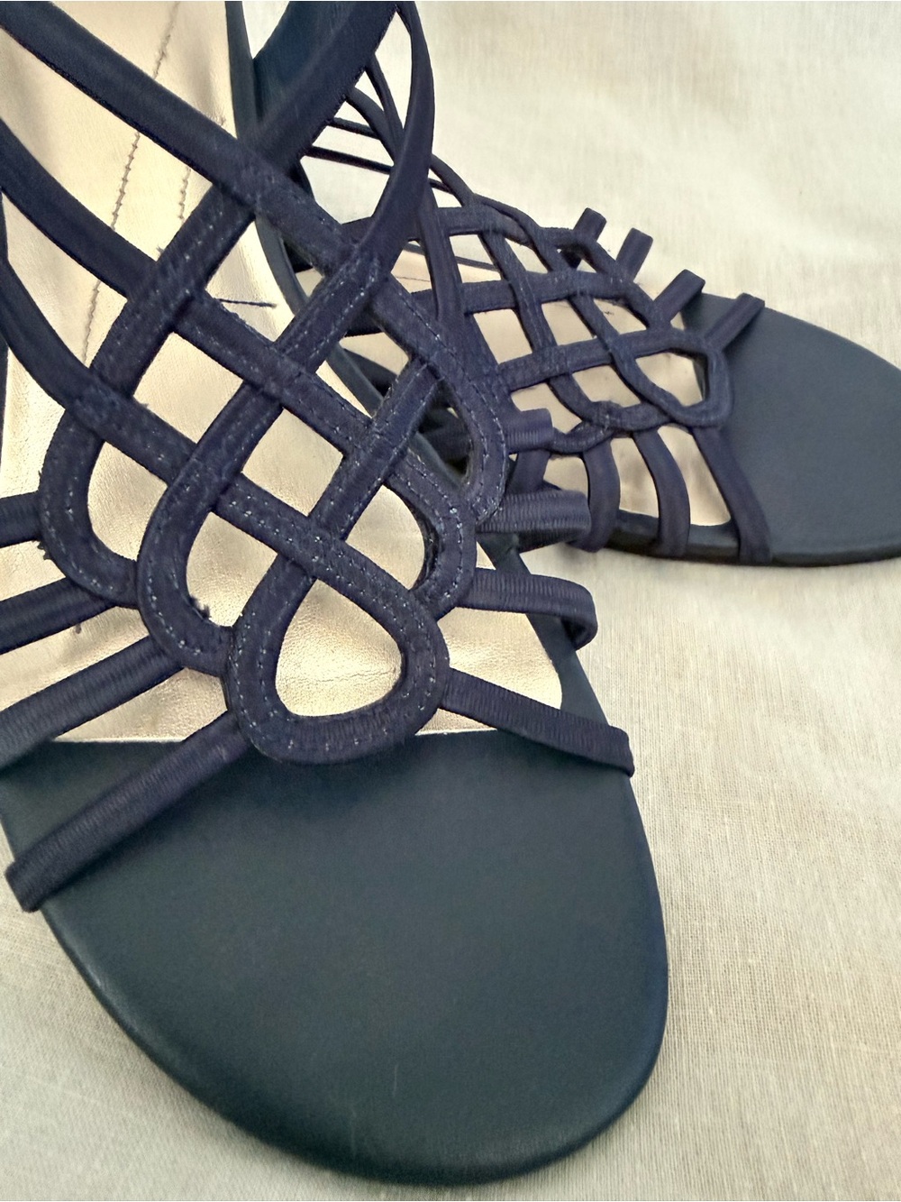 Elegant Navy Blue Strappy Women's Sandals | Elastic Strap | Size 10 - Picture 8 of 13
